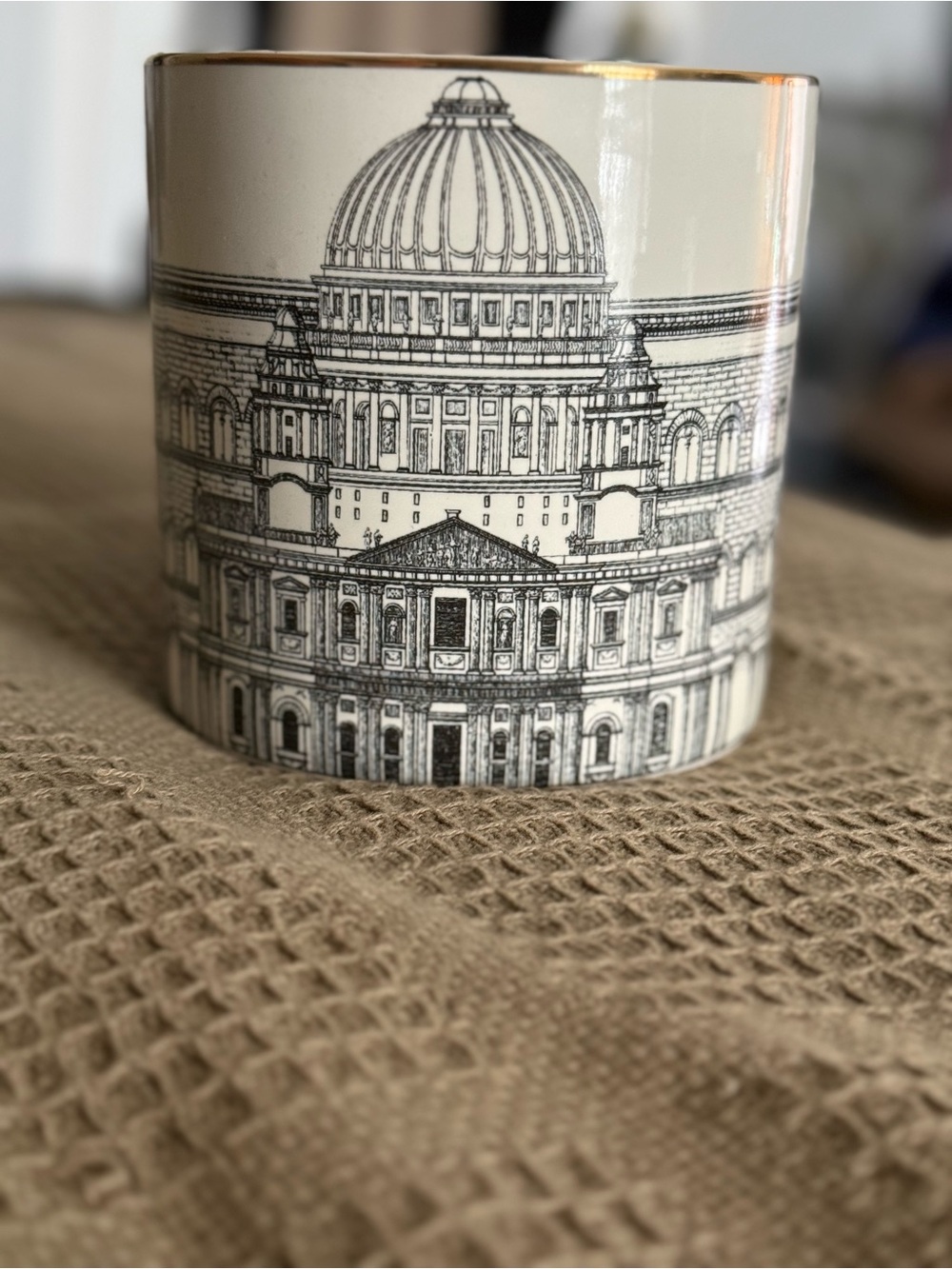 H&M Ceramic Architectural Vase - White, Black & Gold